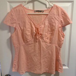 Two Star Dog pink boho v-neck hemp top L